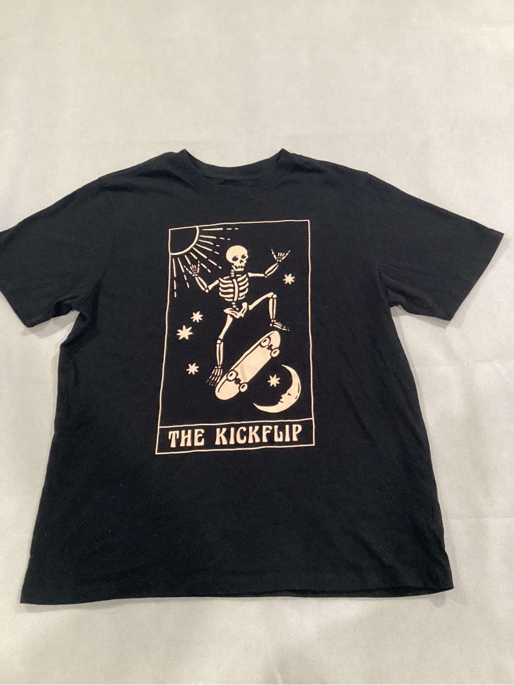 wonder nation Black Tee with Cream Skate Skeleton Graphic size youth 18 9/17